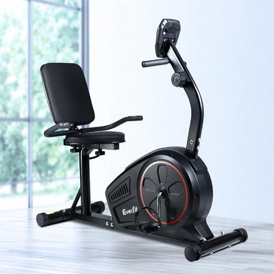 Everfit Magnetic Recumbent Exercise Bike Fitness Trainer Home Gym Equipment Black Payday Deals