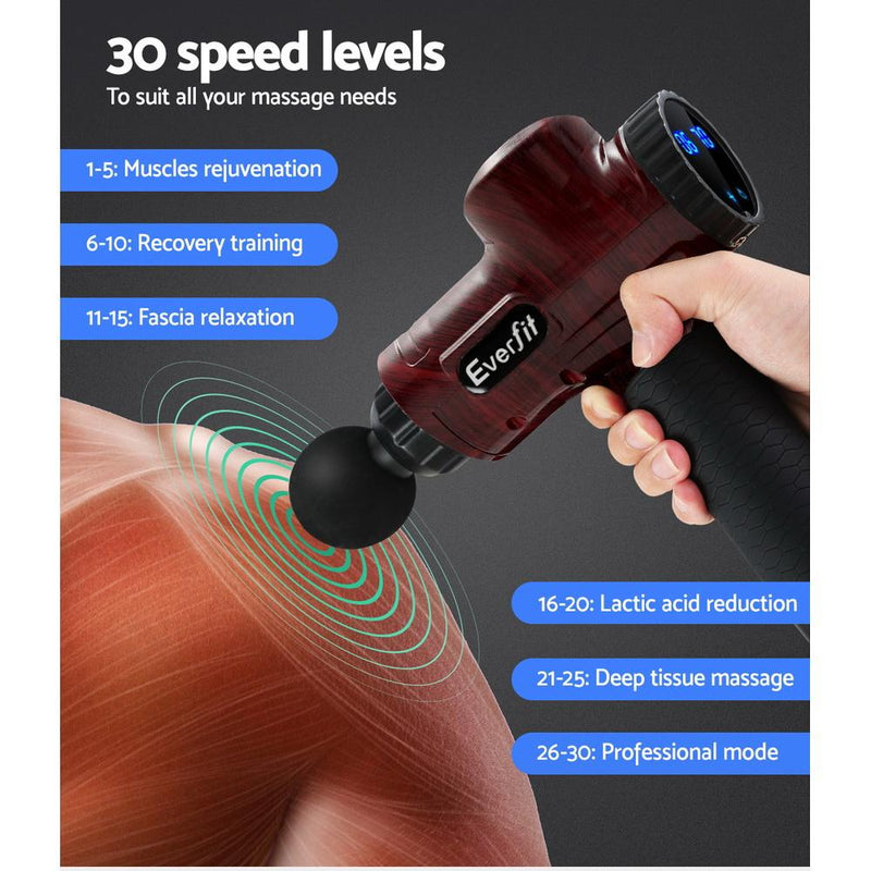 Everfit Massage Gun 6 Heads Electric Massager Vibration Percussion LCD Therapy Payday Deals