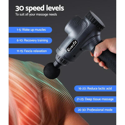 Everfit Massage Gun 6 Heads Massager Electric LCD Vibration Relief Percussion Payday Deals