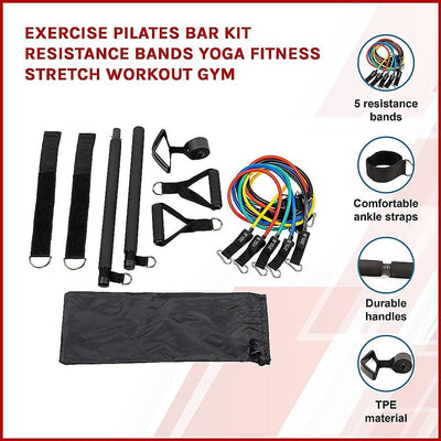 Exercise Pilates Bar Kit Resistance Bands Yoga Fitness Stretch Workout Gym Payday Deals