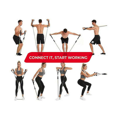 Exercise Pilates Bar Kit Resistance Bands Yoga Fitness Stretch Workout Gym Payday Deals