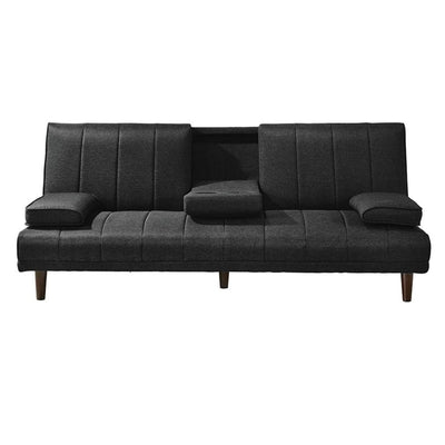 Fabric Sofa Bed with Cup Holder 3 Seater Lounge Couch - Charcoal Payday Deals