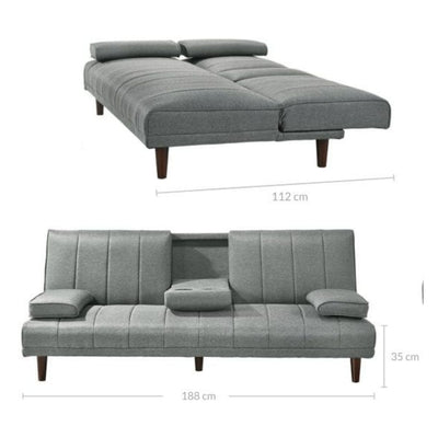 Fabric Sofa Bed with Cup Holder 3 Seater Lounge Couch - Light Grey Payday Deals