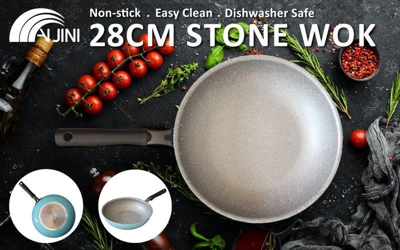 Fanjini Round 28cm Pure Sky Blue Stone Wok Wokpan Non-Stick Induction Ceramic Payday Deals