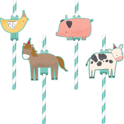 Farm Barnyard Birthday Straws with Add-On Animals 12 Pack Payday Deals