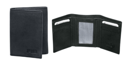 FIB RFID Leather Tri-Fold Mens Wallet  - Black