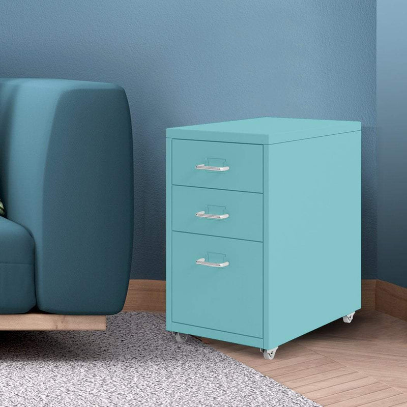 Filing Cabinet Storage Cabinets Steel Metal Home Office Organise 3 Drawer Blue Payday Deals