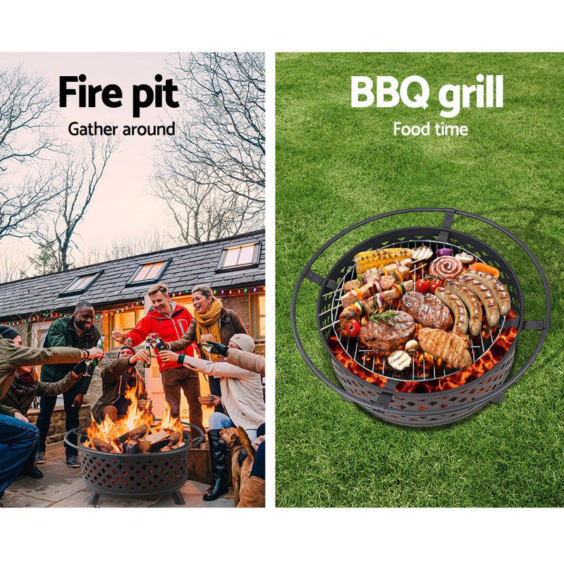 Fire Pit BBQ Grill Smoker Portable Outdoor Fireplace Patio Heater Pits 30" Payday Deals