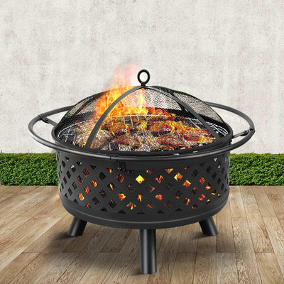 Fire Pit BBQ Grill Smoker Portable Outdoor Fireplace Patio Heater Pits 30" Payday Deals