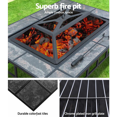 Fire Pit BBQ Grill Table Outdoor Garden Patio Camping Wood Charcoal Fireplace Payday Deals