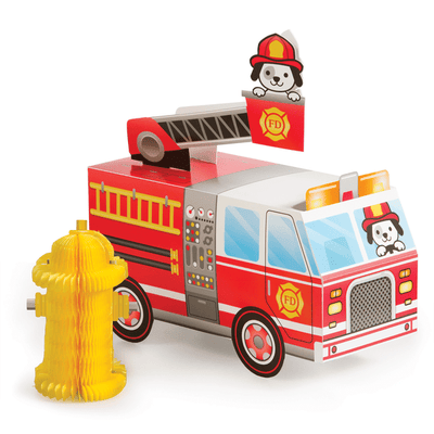 Firefighter Flaming Firetruck Centerpiece With Honeycomb Fire Hydrant