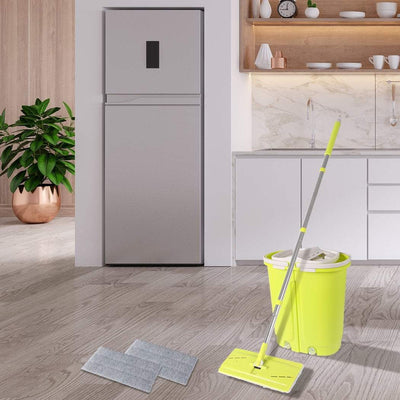 Flat Mop Bucket Floor Cleaner Set Stainless Steel Wet Dry Microfiber Mop Heads Payday Deals