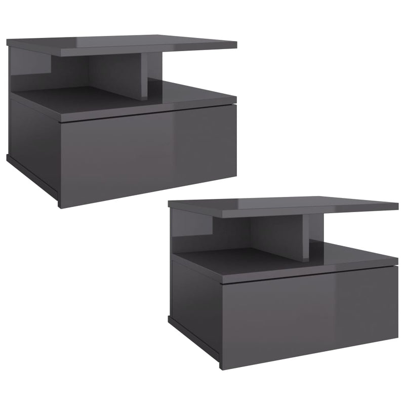 Floating Nightstands 2 pcs High Gloss Grey 40x31x27 cm Engineered Wood Payday Deals