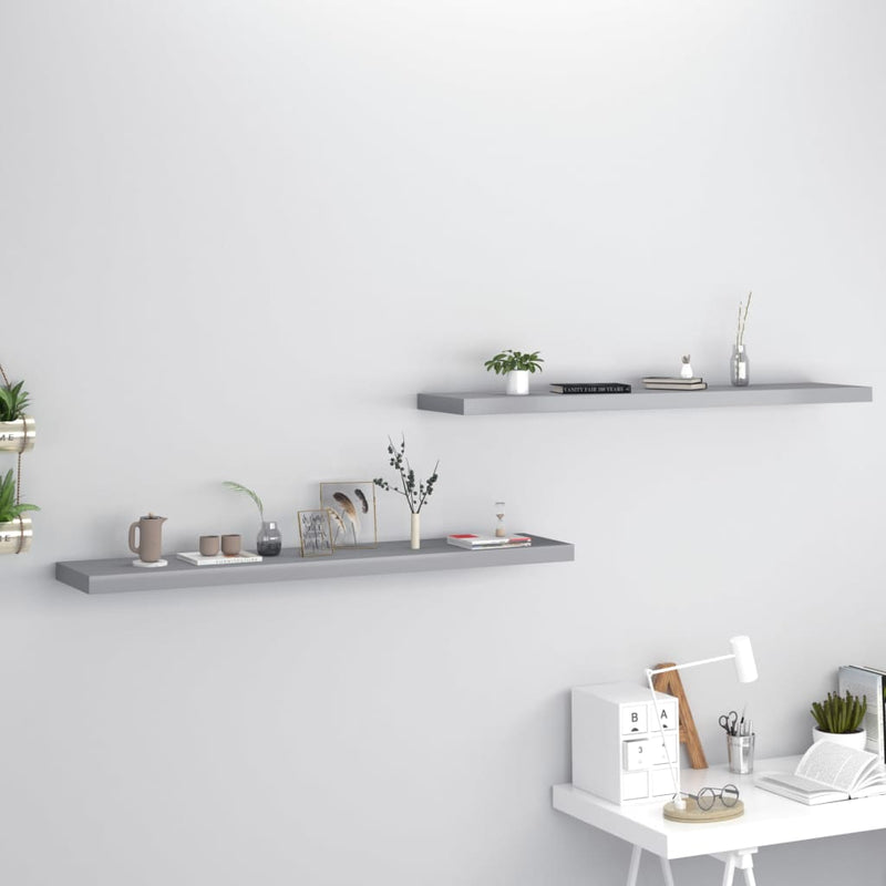 Floating Wall Shelves 2 pcs Grey 120x23.5x3.8 cm MDF Payday Deals