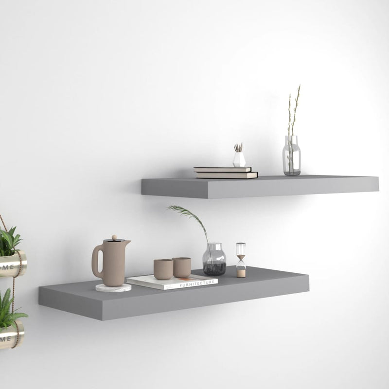 Floating Wall Shelves 2 pcs Grey 60x23.5x3.8 cm MDF Payday Deals