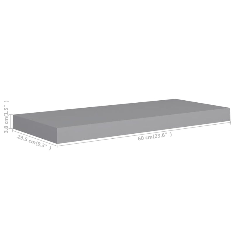 Floating Wall Shelves 2 pcs Grey 60x23.5x3.8 cm MDF Payday Deals