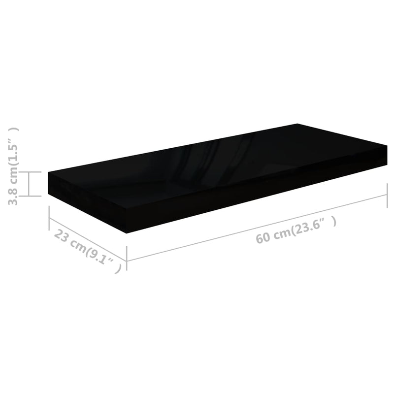 Floating Wall Shelves 2 pcs High Gloss Black 60x23.5x3.8 cm MDF Payday Deals