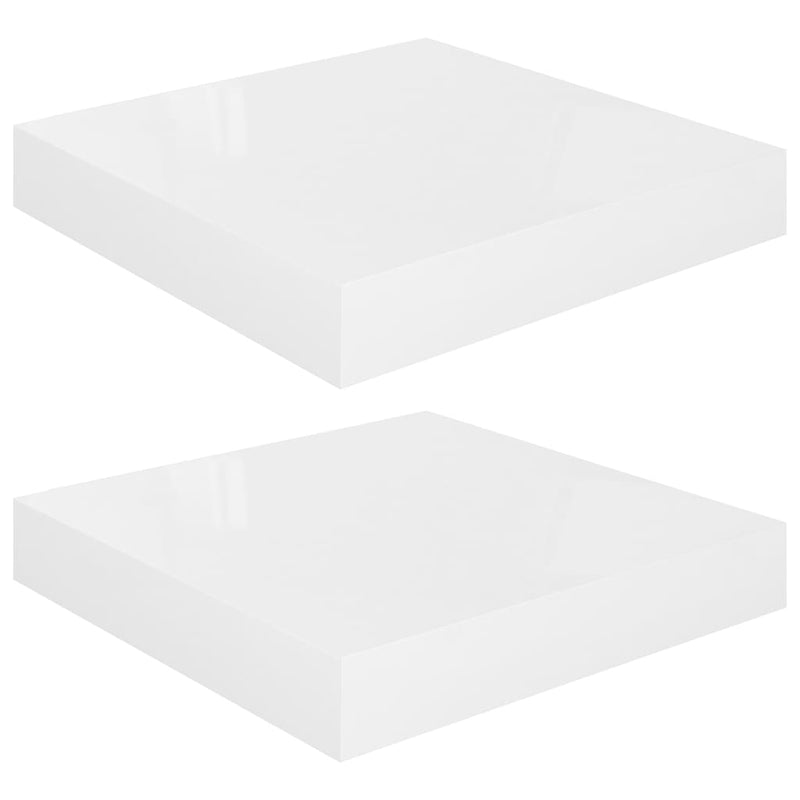 Floating Wall Shelves 2 pcs High Gloss White 23x23.5x3.8 cm MDF Payday Deals