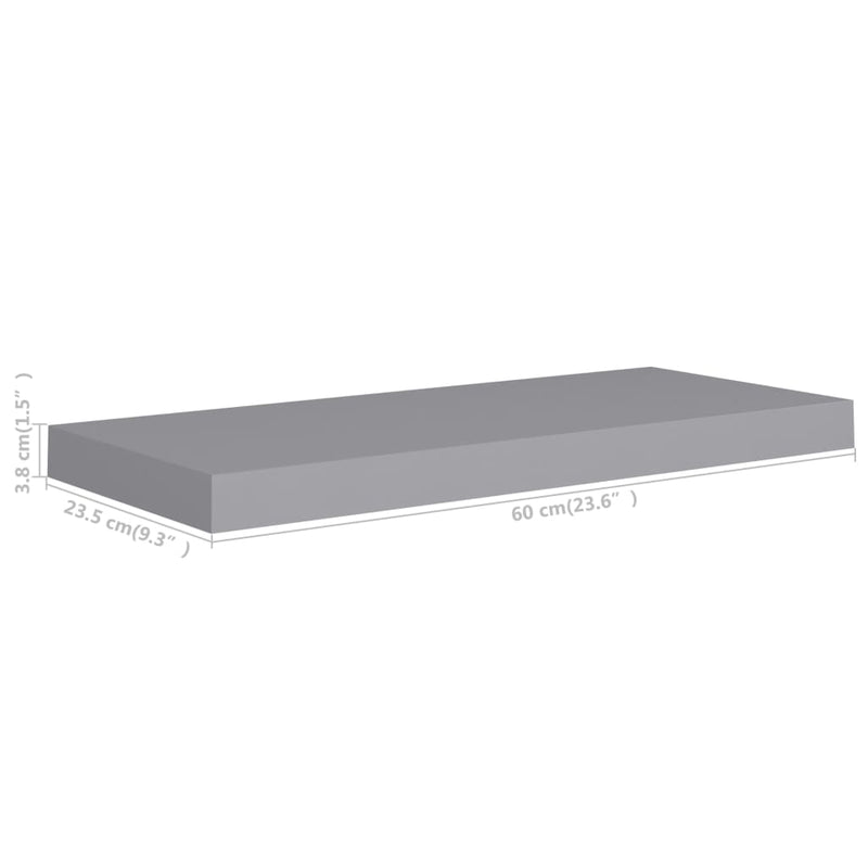 Floating Wall Shelves 4 pcs Grey 60x23.5x3.8 cm MDF Payday Deals