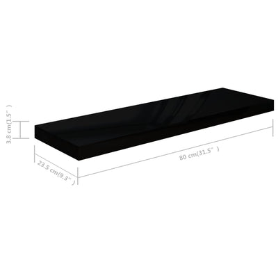 Floating Wall Shelves 4 pcs High Gloss Black 80x23.5x3.8 cm MDF Payday Deals