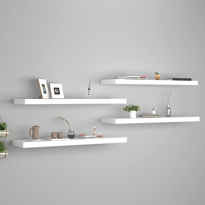 Floating Wall Shelves 4 pcs White 90x23.5x3.8 cm MDF Payday Deals
