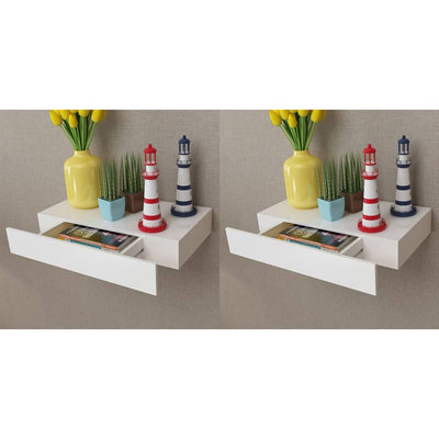 Floating Wall Shelves with Drawers 2 pcs White 48 cm