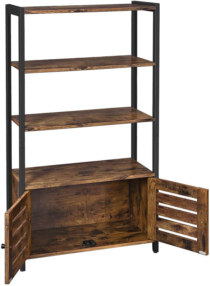 Floor-Standing Storage Cabinet and Cupboard with 2 Louvred Doors and 3 Shelves, Rustic Brown Payday Deals