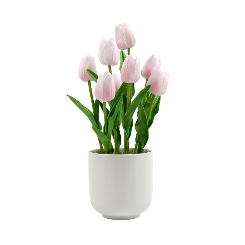 Flowering Pink Artificial Tulip Plant Arrangement With Ceramic Bowl 35cm Payday Deals