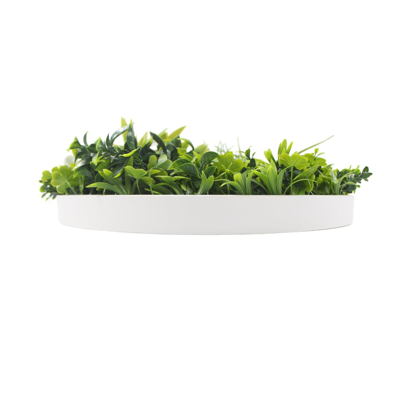 Flowering White Artificial Green Wall Disc UV Resistant 100cm (White Frame) Payday Deals