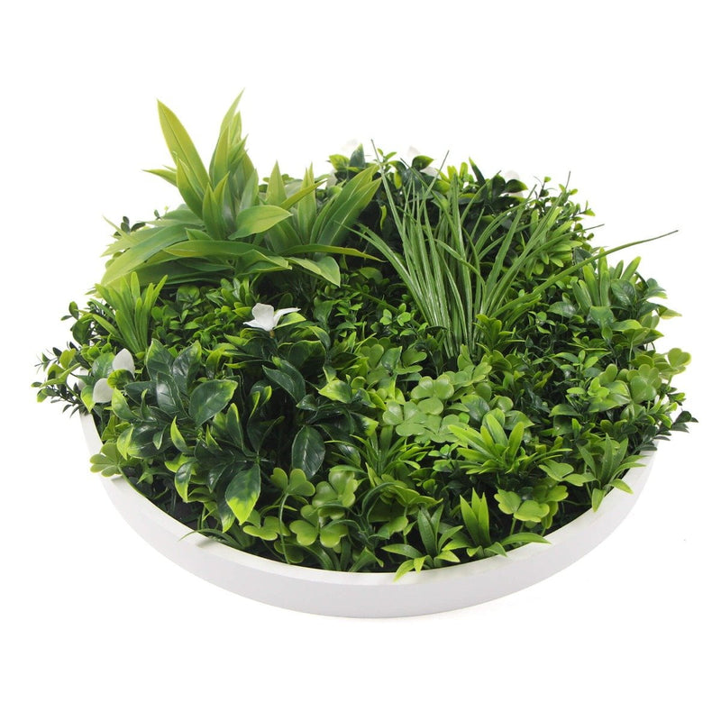 Flowering White Artificial Green Wall Disc UV Resistant 50cm (White Frame) Payday Deals