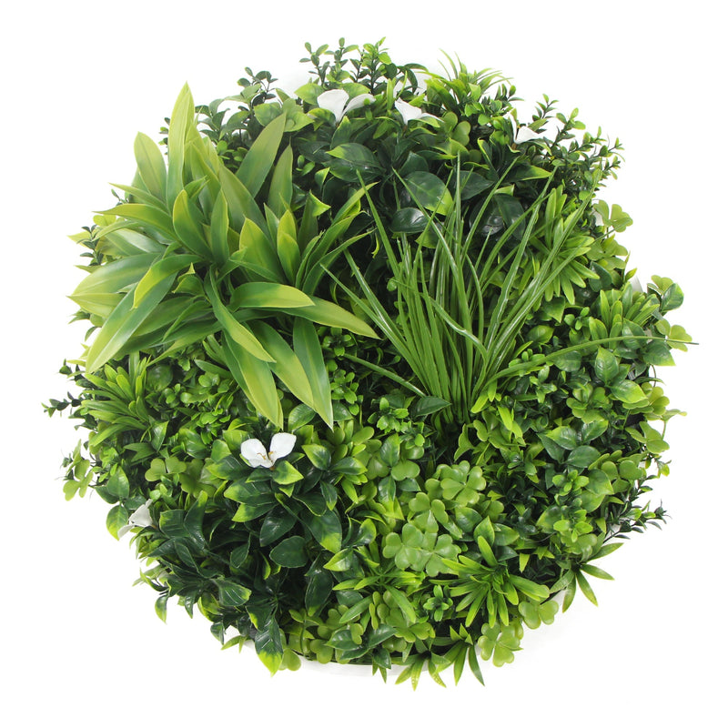 Flowering White Artificial Green Wall Disc UV Resistant 75cm (Black Frame) Payday Deals