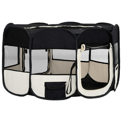 Foldable Dog Playpen with Carrying Bag Black 145x145x61 cm Payday Deals