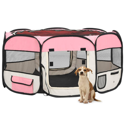 Foldable Dog Playpen with Carrying Bag Pink 145x145x61 cm Payday Deals