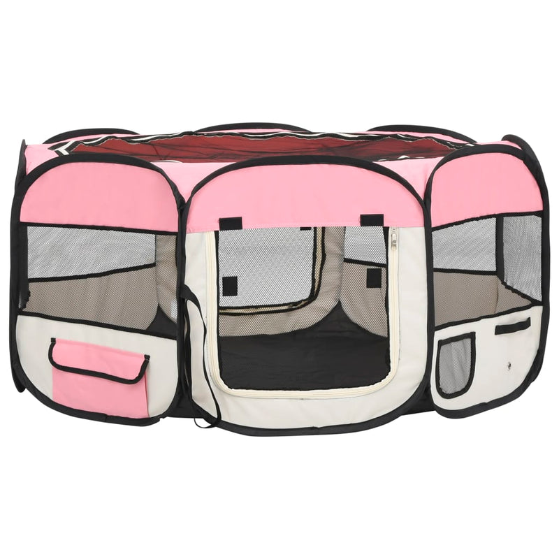 Foldable Dog Playpen with Carrying Bag Pink 145x145x61 cm Payday Deals
