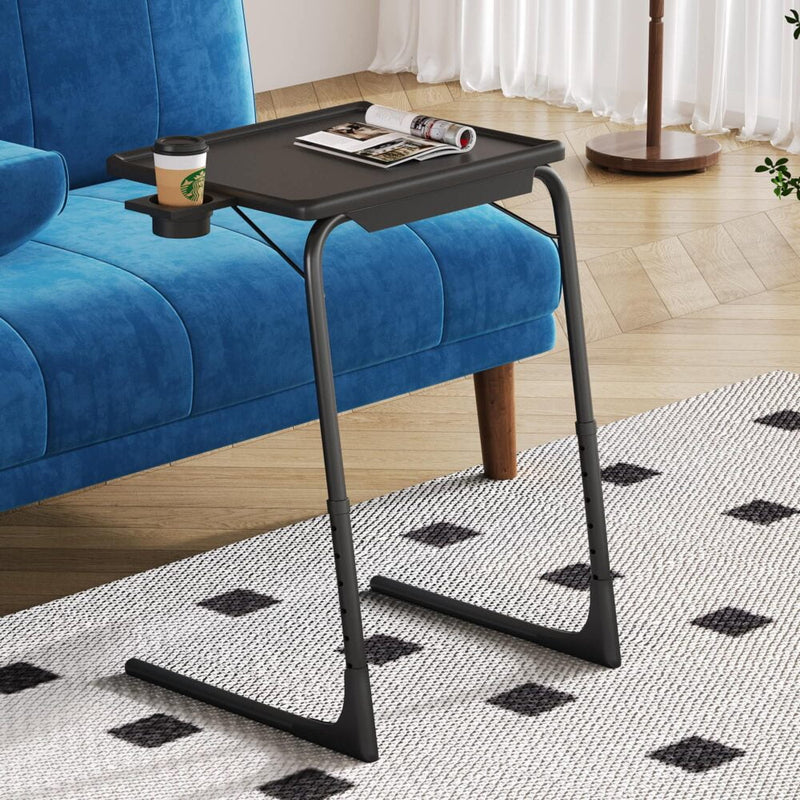 Foldable Table Adjustable Tray Laptop Desk with Removable Cup Holder-Black Payday Deals