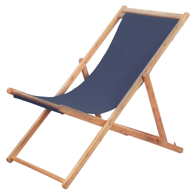 Folding Beach Chair Fabric and Wooden Frame Blue Payday Deals