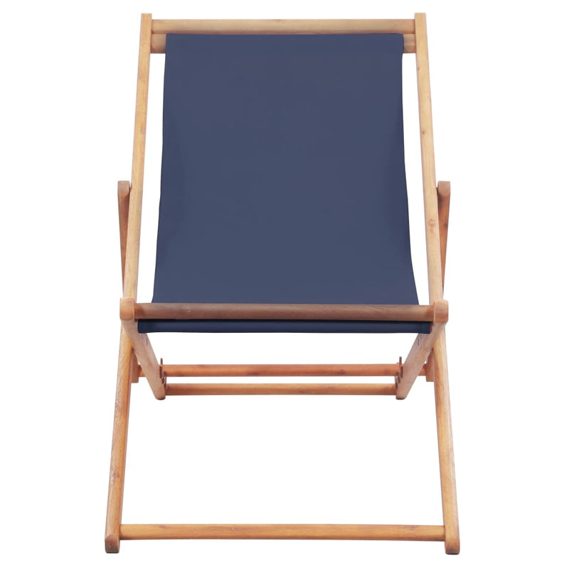 Folding Beach Chair Fabric and Wooden Frame Blue Payday Deals