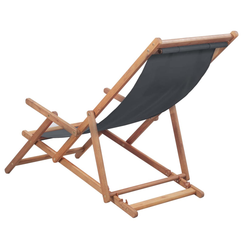 Folding Beach Chair Fabric and Wooden Frame Grey Payday Deals