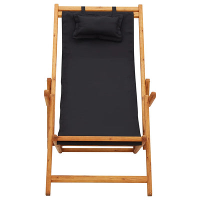 Folding Beach Chair Solid Eucalyptus Wood and Fabric Black Payday Deals