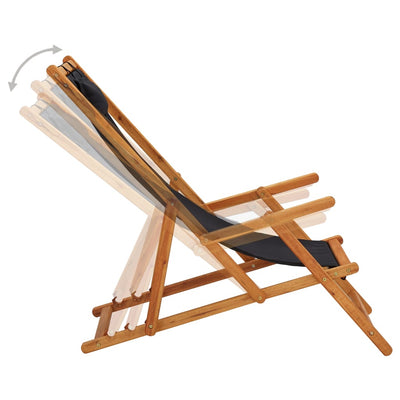 Folding Beach Chair Solid Eucalyptus Wood and Fabric Black Payday Deals