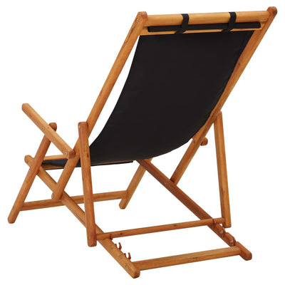 Folding Beach Chair Solid Eucalyptus Wood and Fabric Black Payday Deals