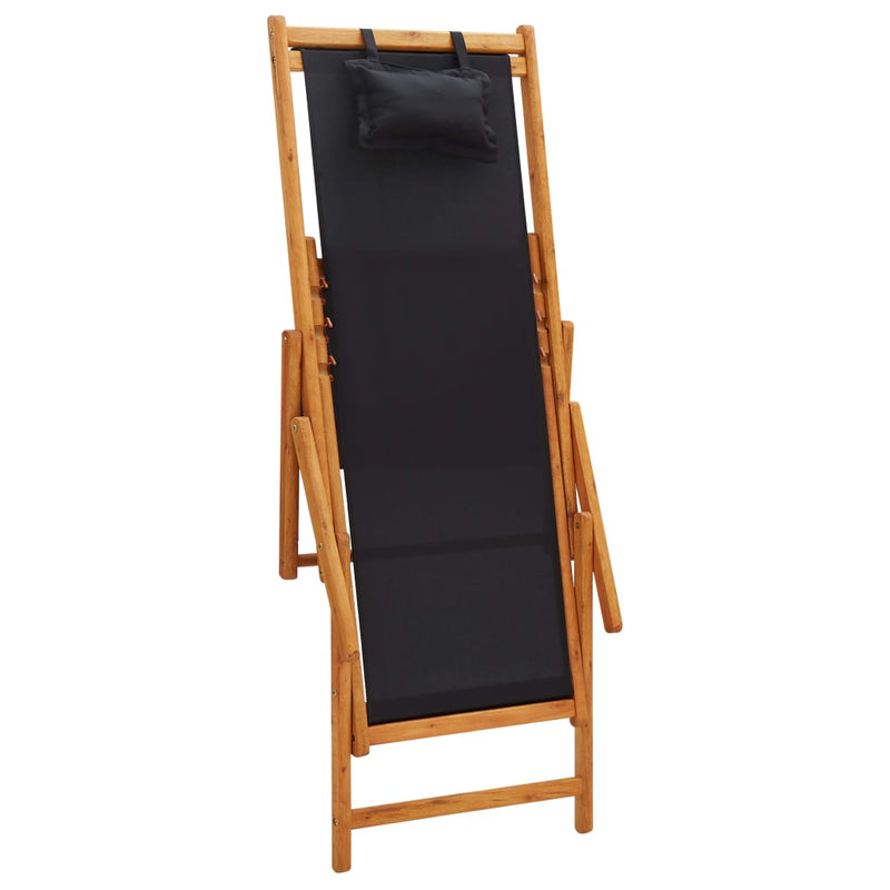 Folding Beach Chair Solid Eucalyptus Wood and Fabric Black Payday Deals