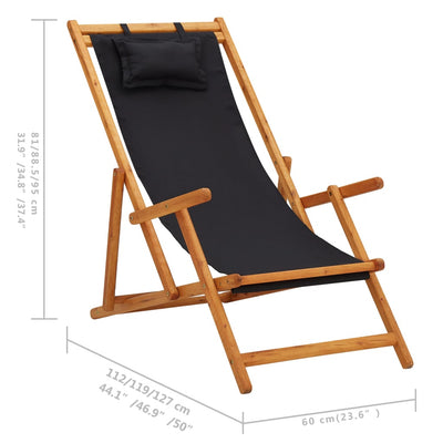 Folding Beach Chair Solid Eucalyptus Wood and Fabric Black Payday Deals