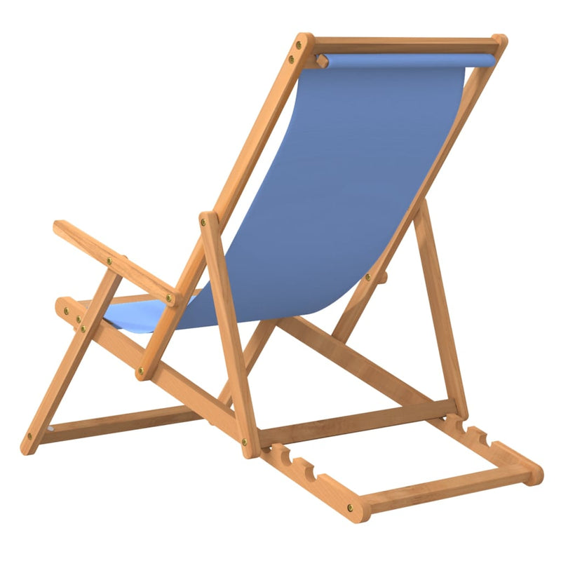Folding Beach Chair Solid Wood Teak Blue Payday Deals