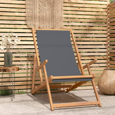 Folding Beach Chair Solid Wood Teak Grey Payday Deals