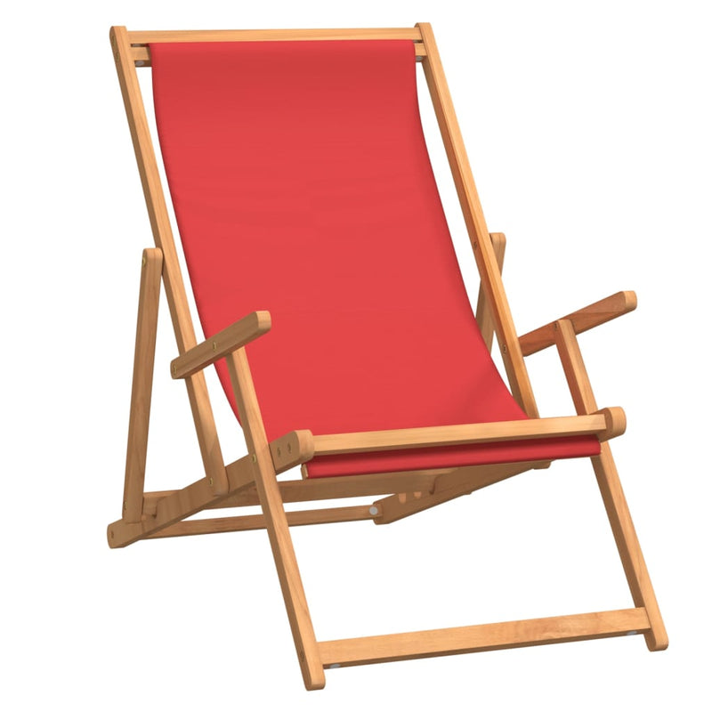 Folding Beach Chair Solid Wood Teak Red Payday Deals