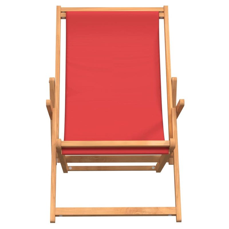 Folding Beach Chair Solid Wood Teak Red Payday Deals