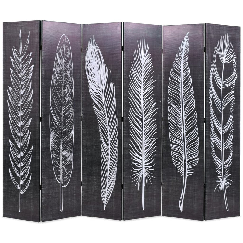 Folding Room Divider 228x170 cm Feathers Black and White Payday Deals