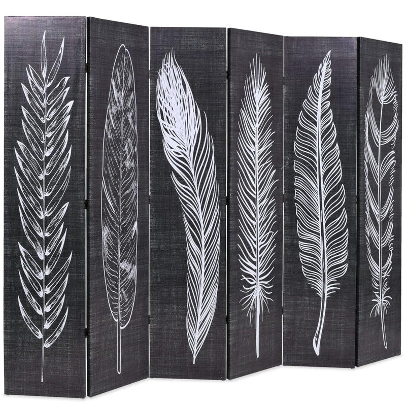 Folding Room Divider 228x170 cm Feathers Black and White Payday Deals