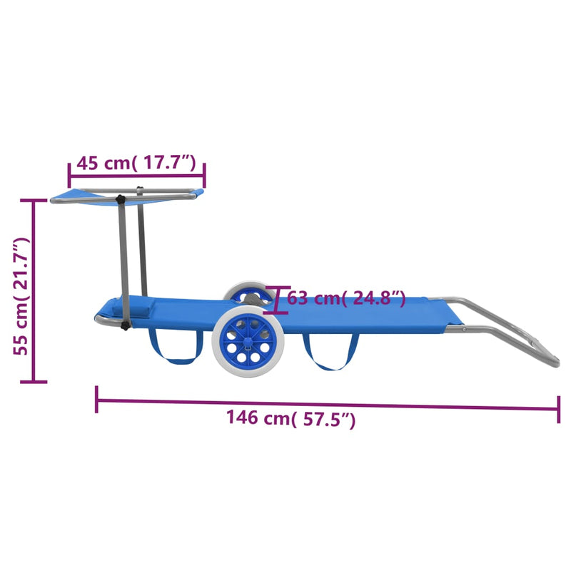 Folding Sun Lounger with Canopy and Wheels Steel Blue Payday Deals